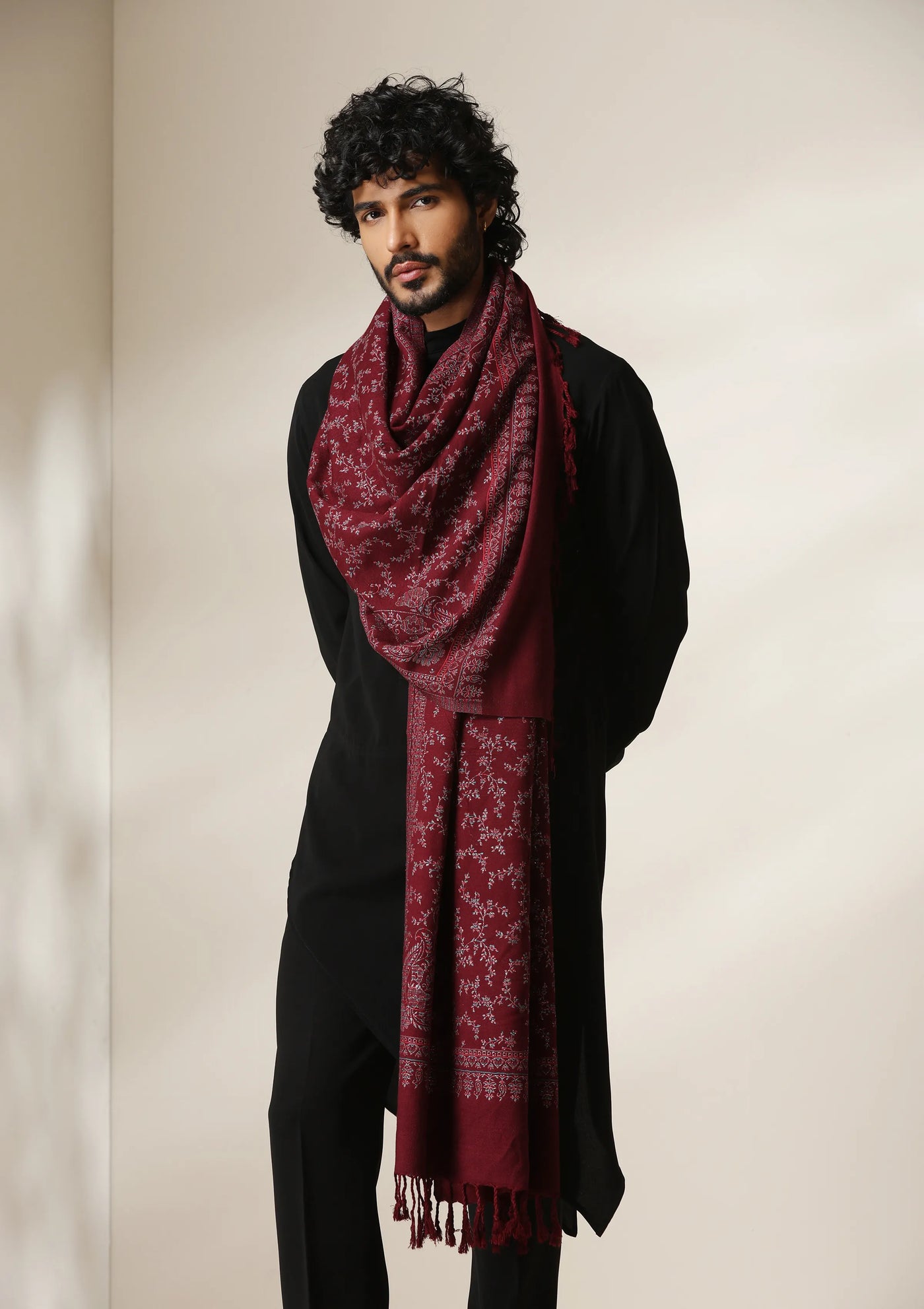 Dusala Crimson Grace Zari Shawl for Men & Women
