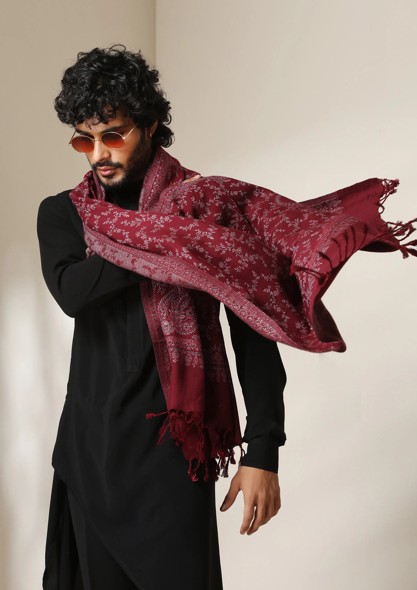 Dusala Crimson Grace Zari Shawl for Men & Women
