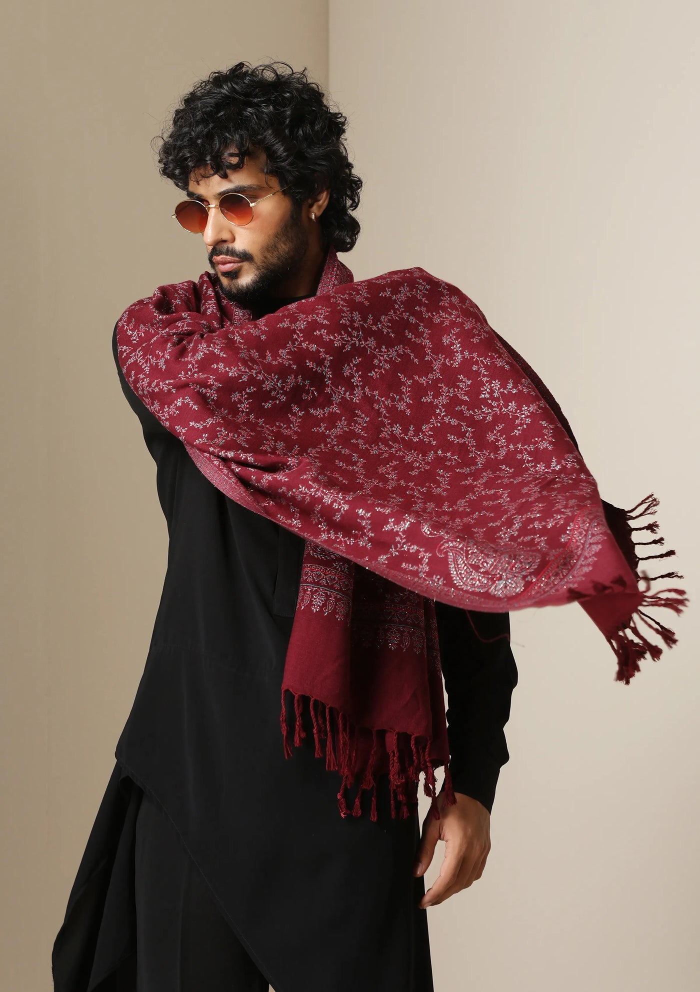 Dusala Crimson Grace Zari Shawl for Men & Women