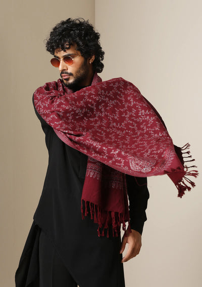 Dusala Crimson Grace Zari Shawl for Men & Women