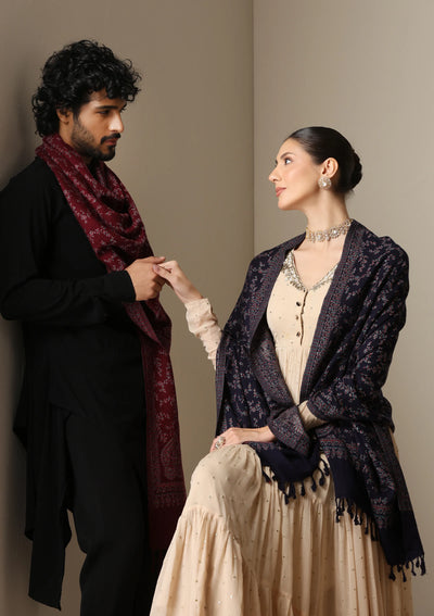 Dusala Crimson Grace Zari Shawl for Men & Women