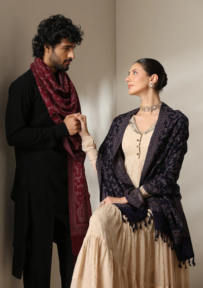 Dusala Crimson Grace Zari Shawl for Men & Women