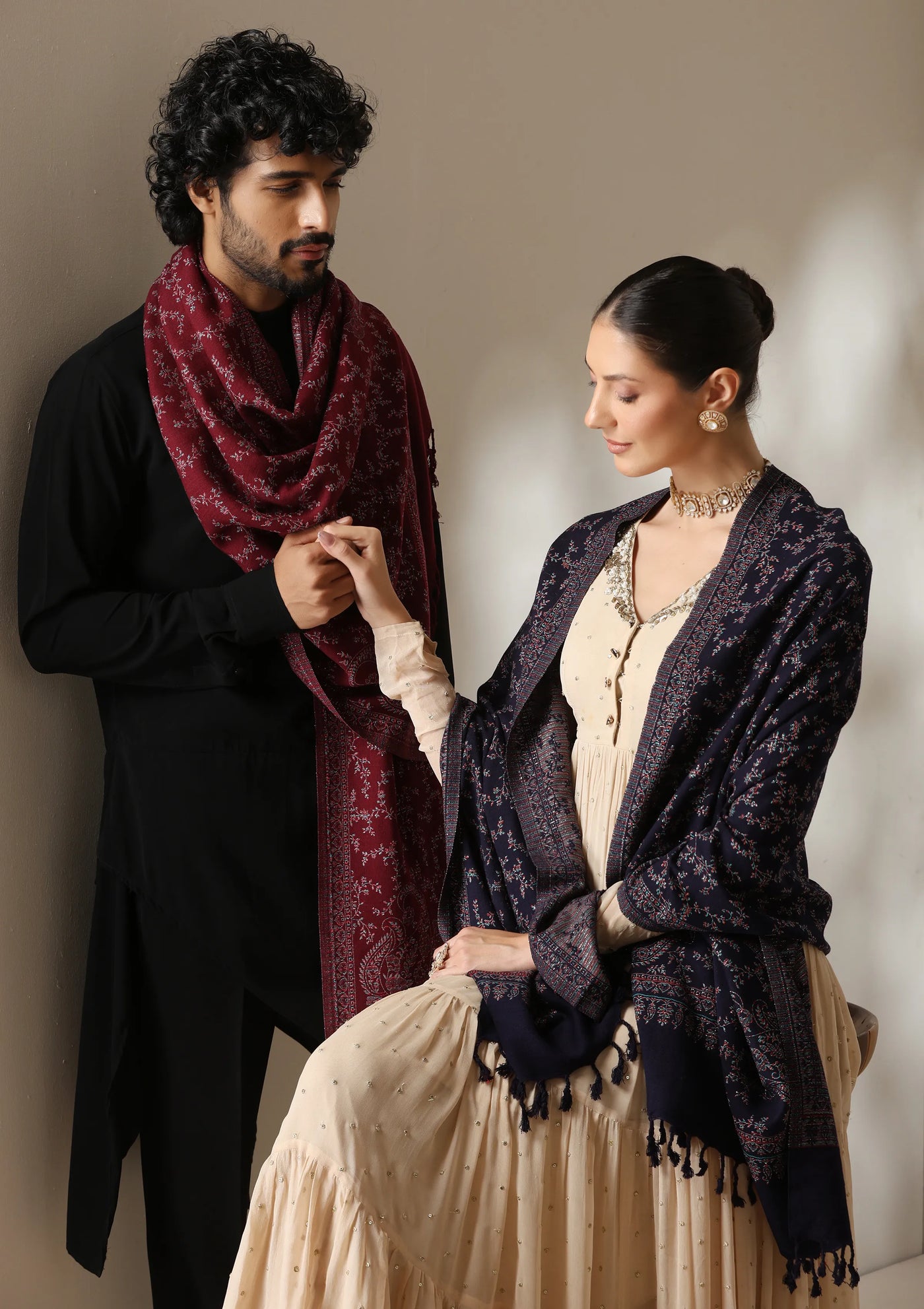 Dusala Crimson Grace Zari Shawl for Men & Women