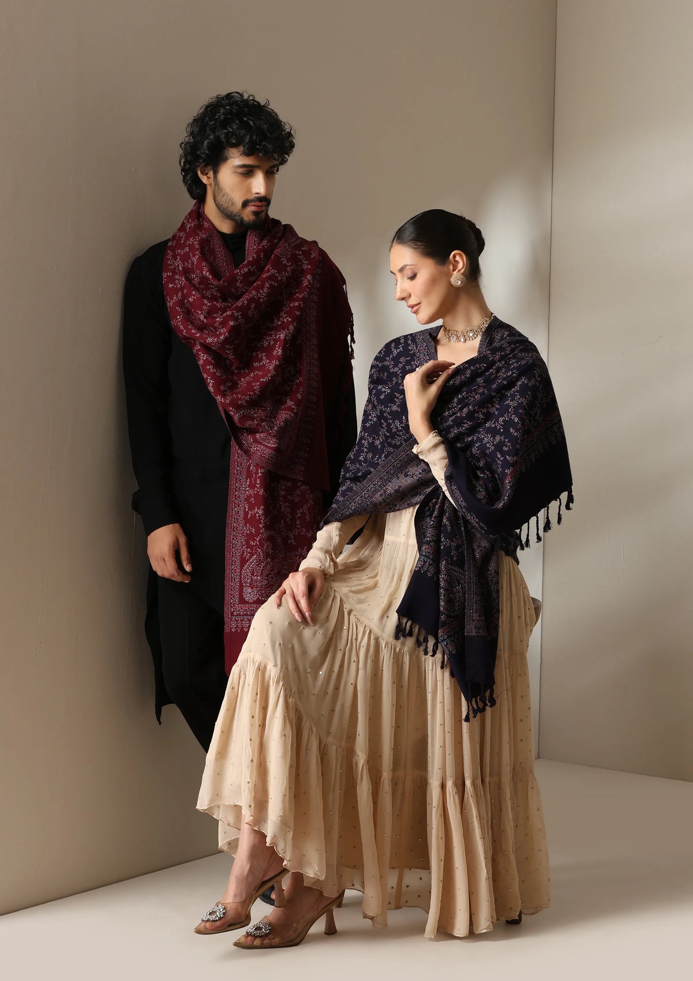 Dusala Crimson Grace Zari Shawl for Men & Women