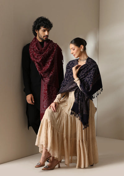 Dusala Crimson Grace Zari Shawl for Men & Women