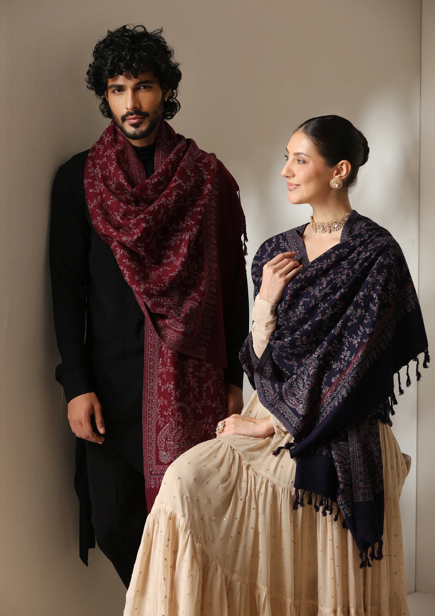 Dusala Crimson Grace Zari Shawl for Men & Women
