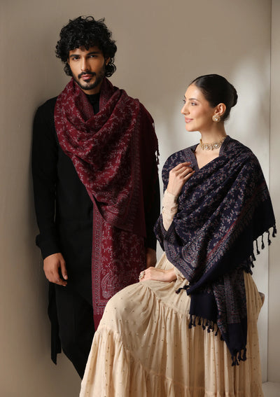 Dusala Crimson Grace Zari Shawl for Men & Women