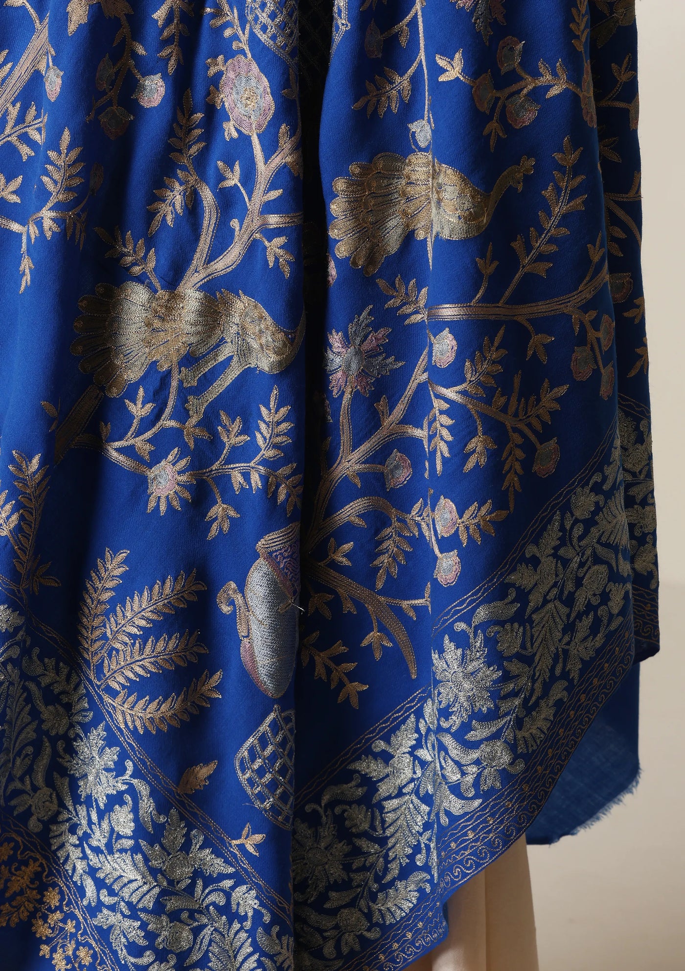 Dusala Royal Blue Aari Embroidery Fine Wool Shawl