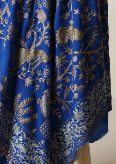 Dusala Royal Blue Aari Embroidery Fine Wool Shawl