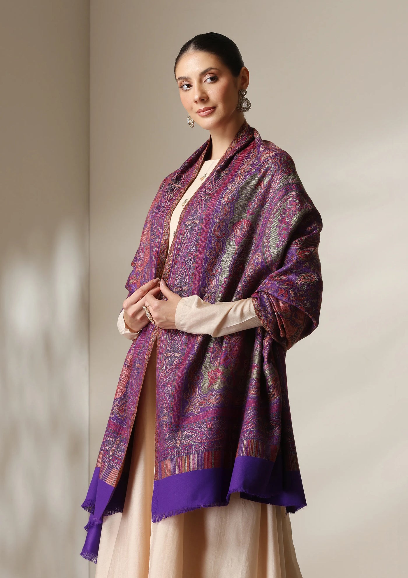 Dusala Mystic Orchid woven Fine Wool Shawl