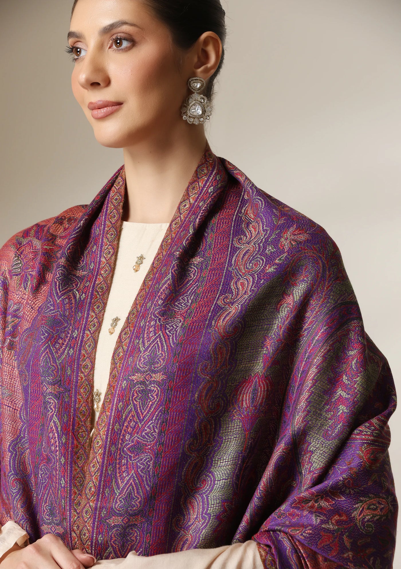 Dusala Mystic Orchid woven Fine Wool Shawl