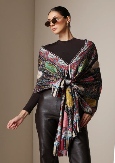 Dusala Majestic Multicolor Printed and embroidered stole