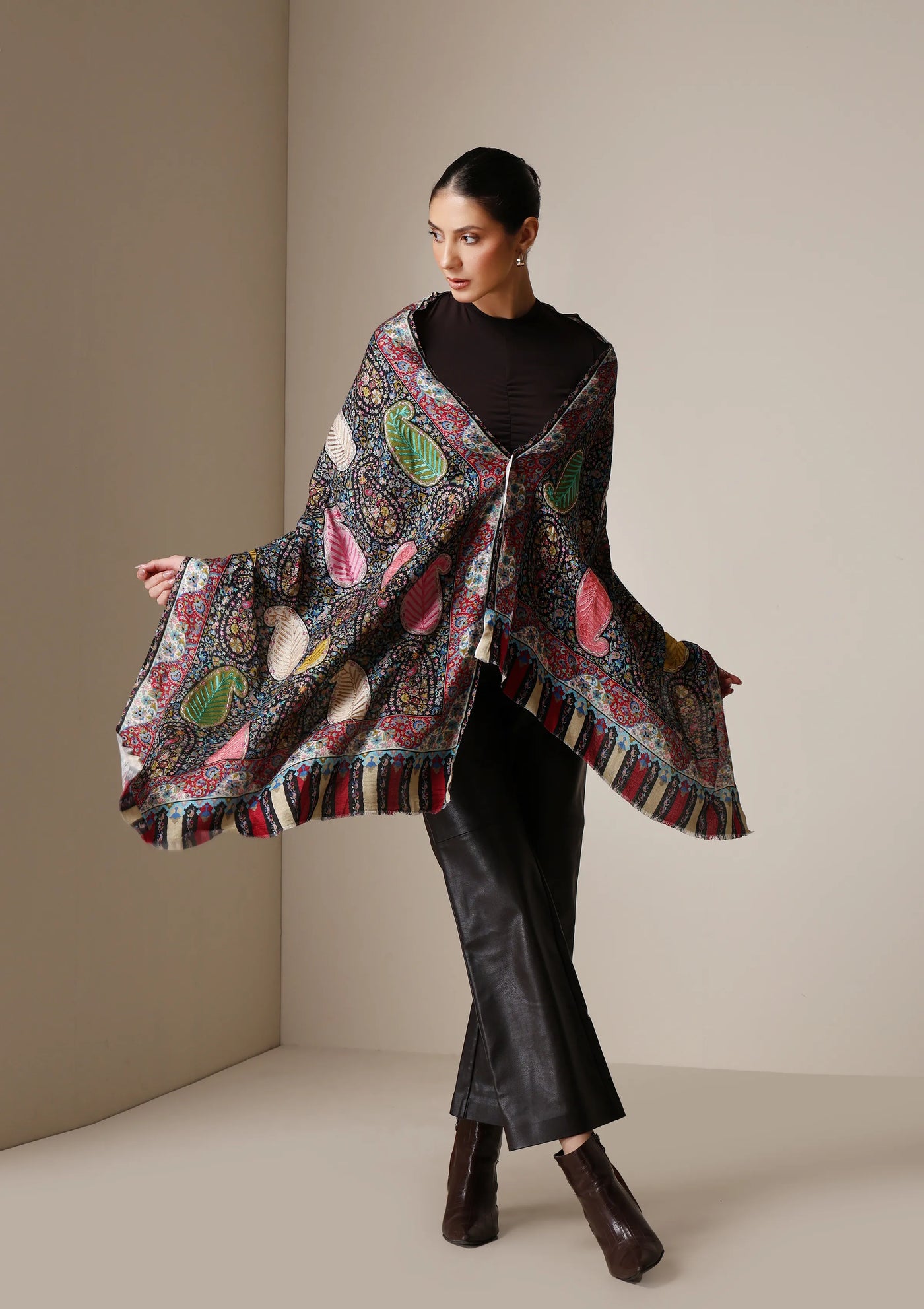 Dusala Majestic Multicolor Printed and embroidered stole