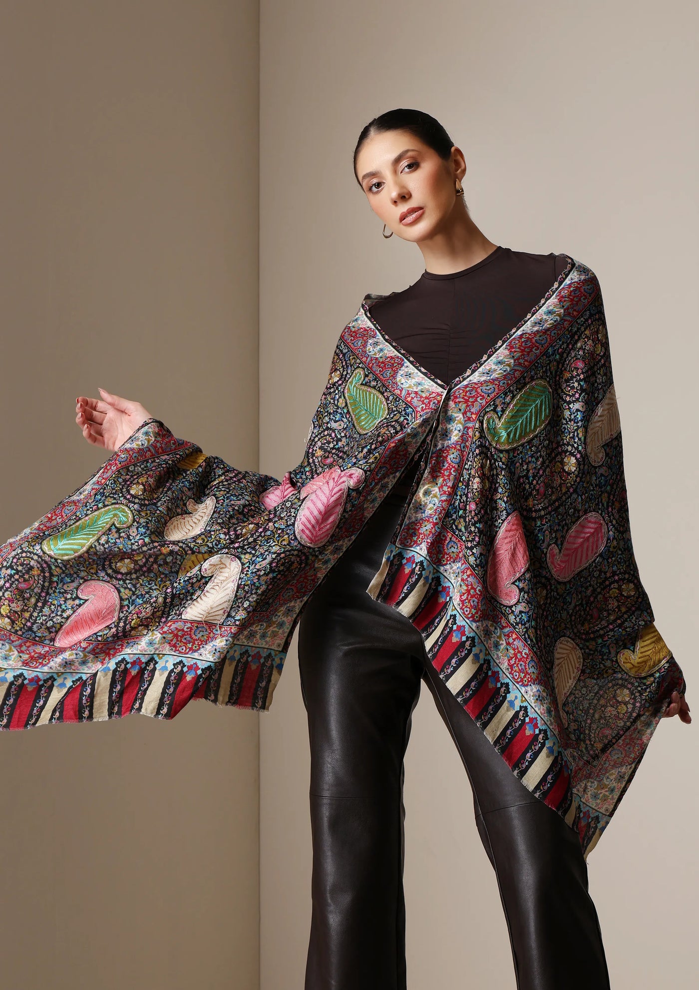 Dusala Majestic Multicolor Printed and embroidered stole