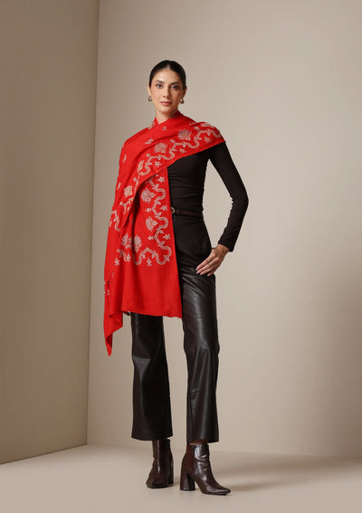 Dusala Scarlet Royale Embroidered stole