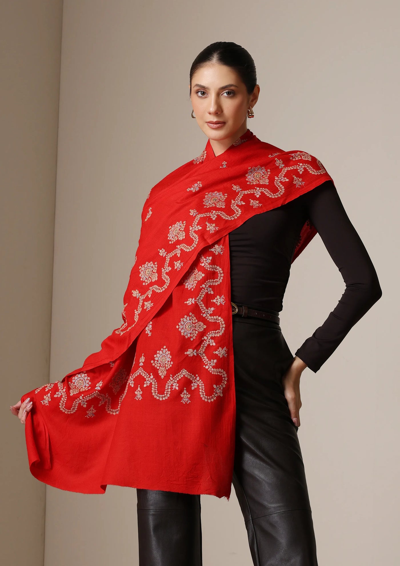 Dusala Scarlet Royale Embroidered stole