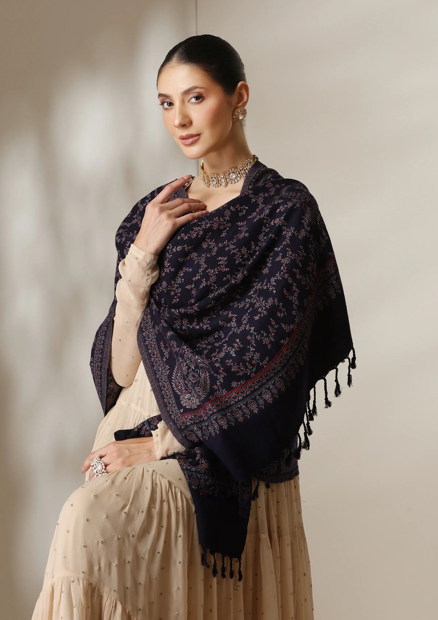 Dusala Midnight Blossom Fine Wool Shawl