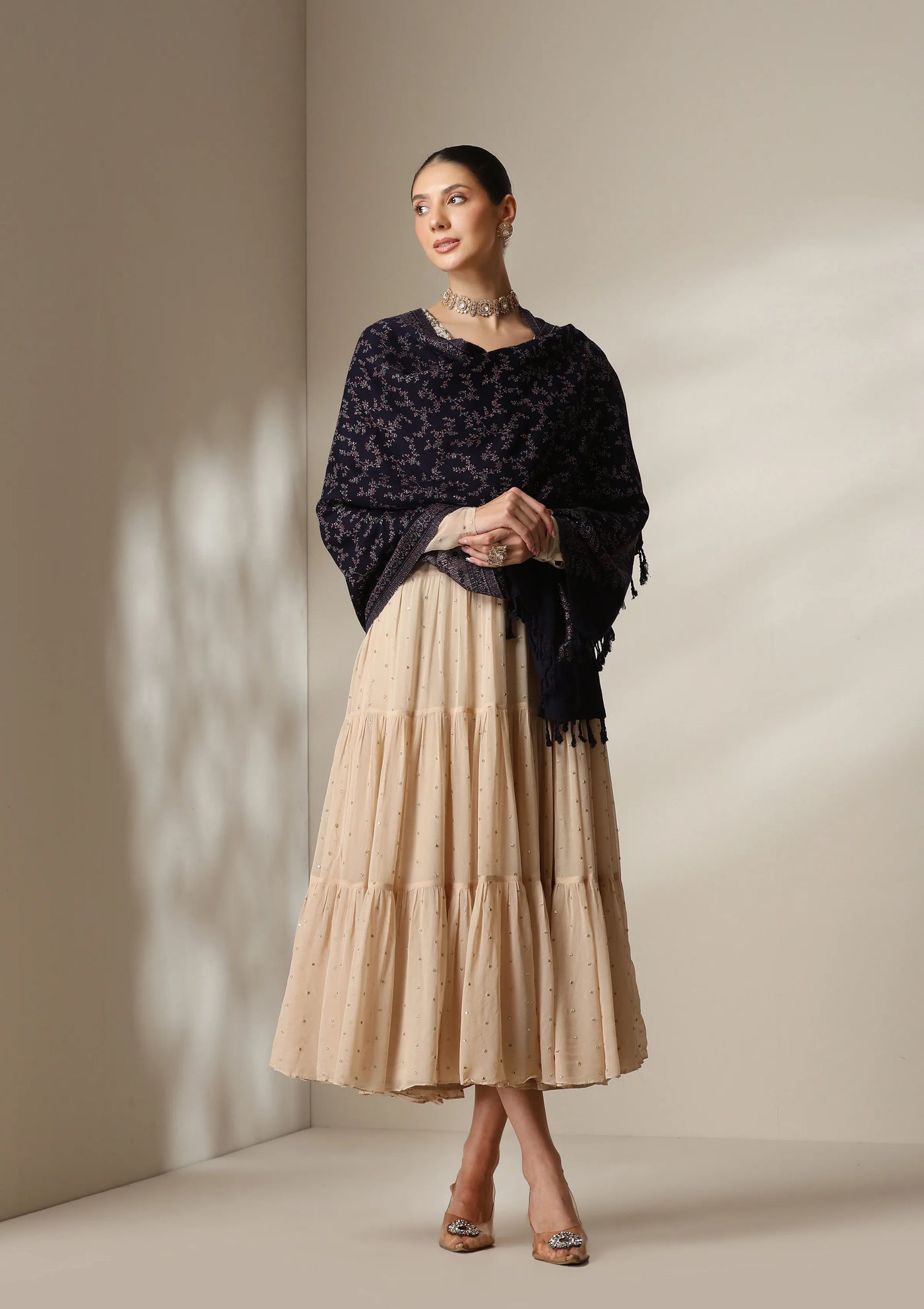 Dusala Midnight Blossom Fine Wool Shawl