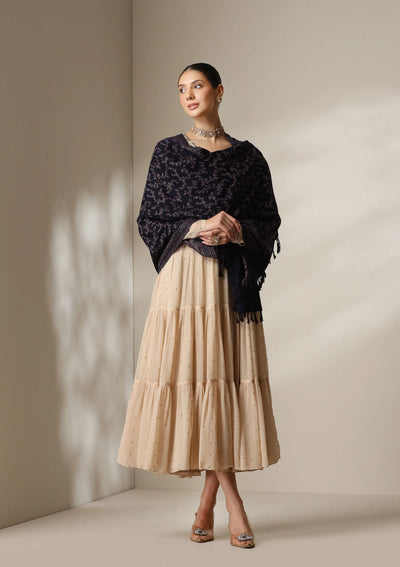 Dusala Midnight Blossom Fine Wool Shawl