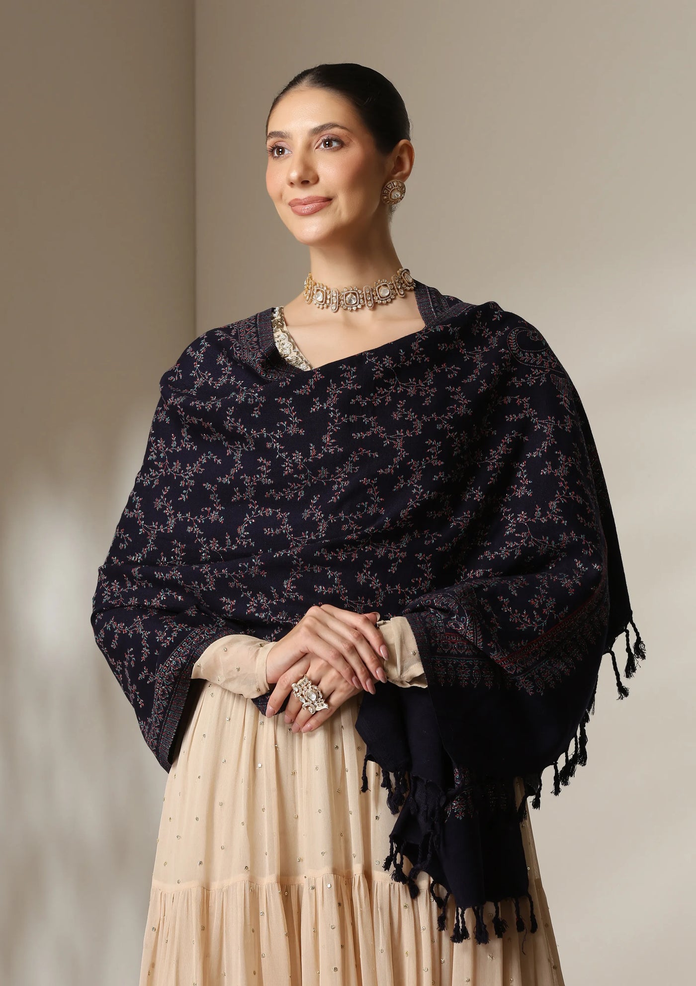 Dusala Midnight Blossom Fine Wool Shawl