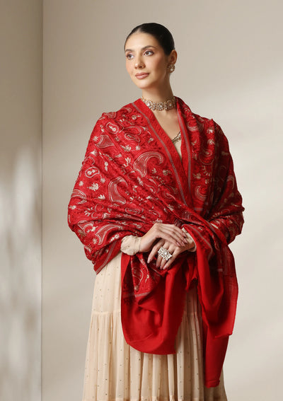 Dusala Scarlet Legacy Fine Wool Shawl