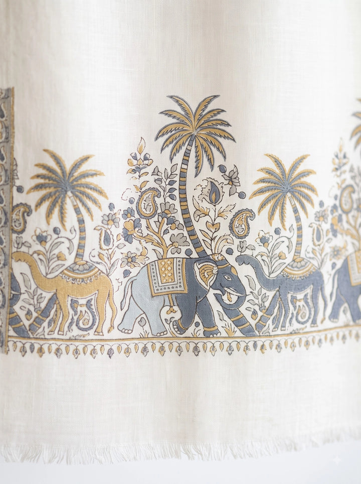 White Cashmere Wool Stole with Elephant Palm Motif Border