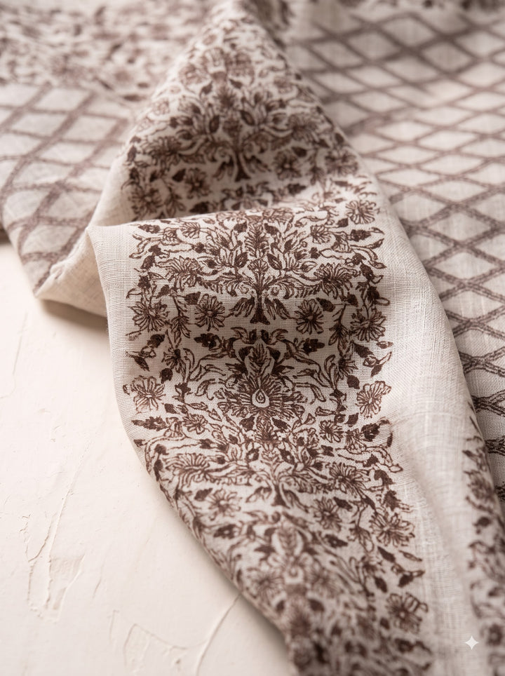 Grey Cashmere Wool Shawl with Woven Trellis Floral