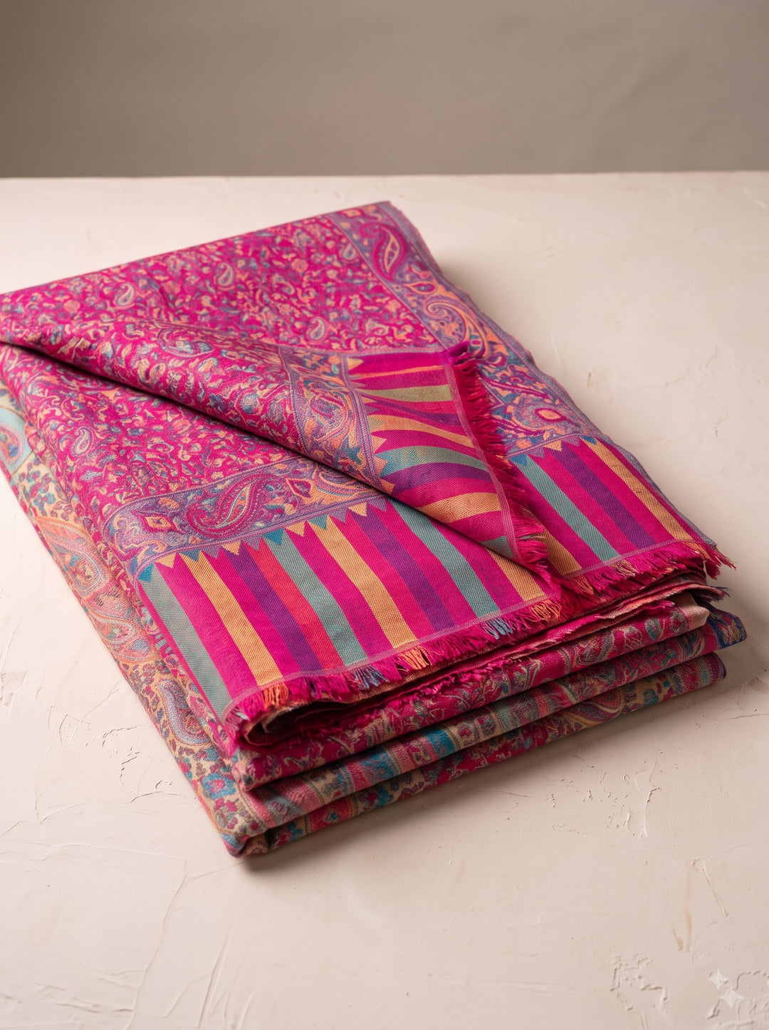 Magenta Multicolour Jamawar Stole with Woven Paisley Design