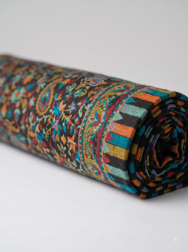 Black Multicolour Jamawar Stole with Woven Paisley Design