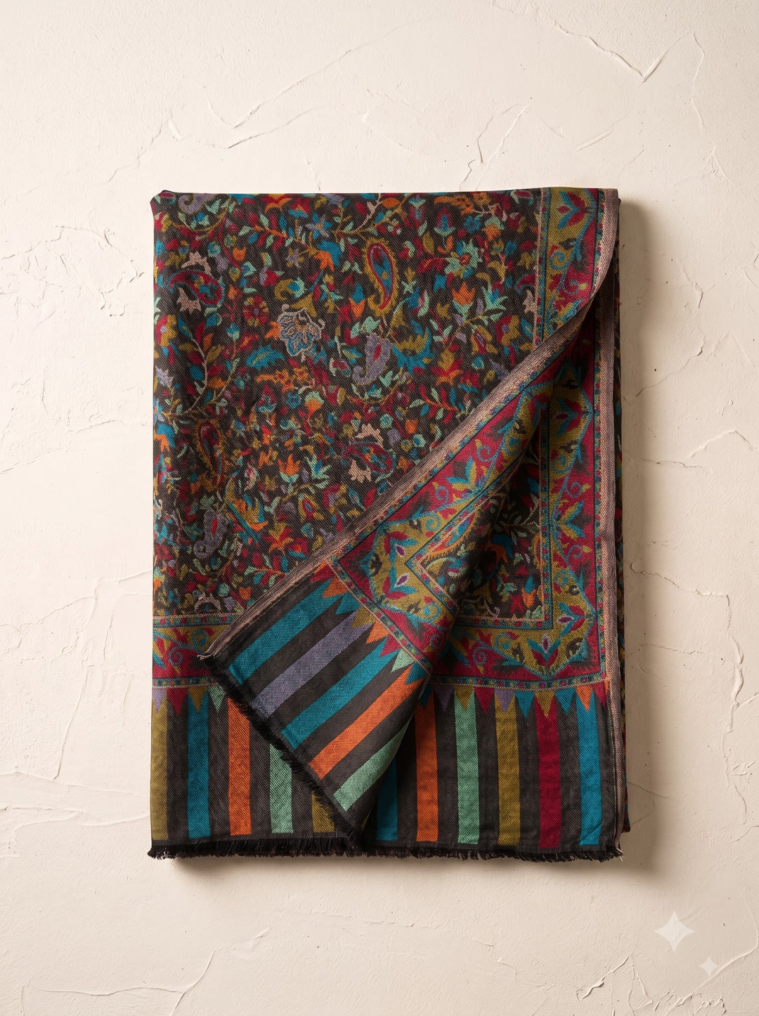 Black Multicolour Jamawar Stole with Woven Paisley Design