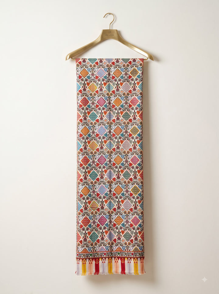 Ivory Multicolour Stole with Vibrant Floral Print