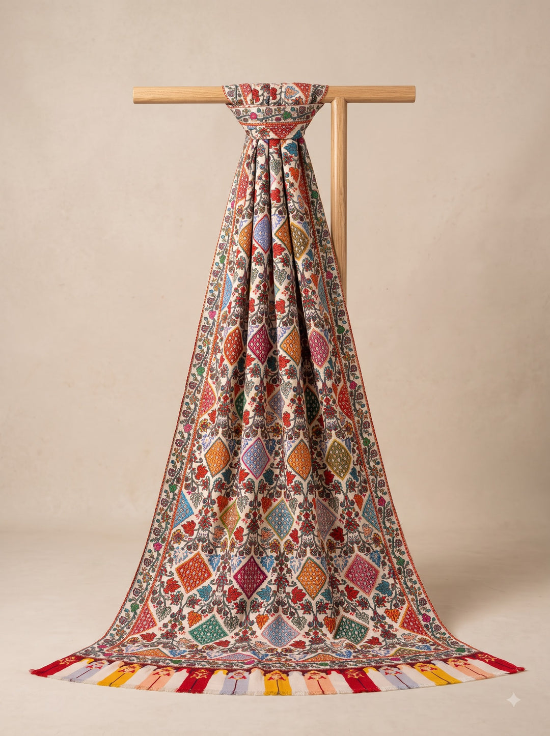 Ivory Multicolour Stole with Vibrant Floral Print