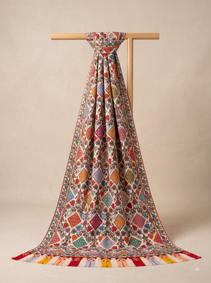 Ivory Multicolour Stole with Vibrant Floral Print