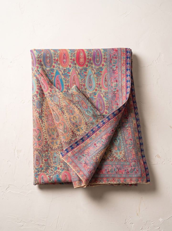 Beige Multicolour Jamawar Stole with Woven Paisley Design