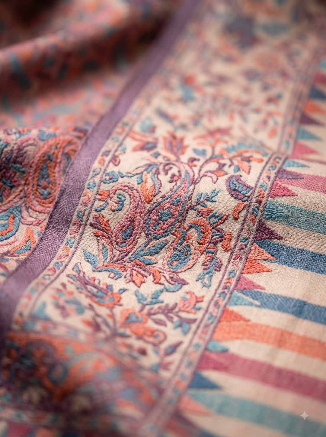 Multicolour Cashmere Wool Stole with Pastel Paisley Weave