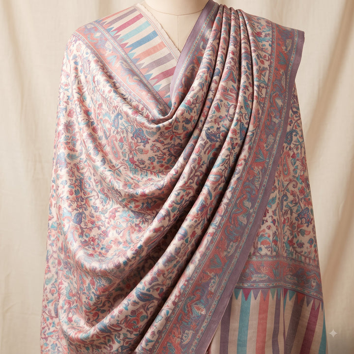 Multicolour Cashmere Wool Stole with Pastel Paisley Weave