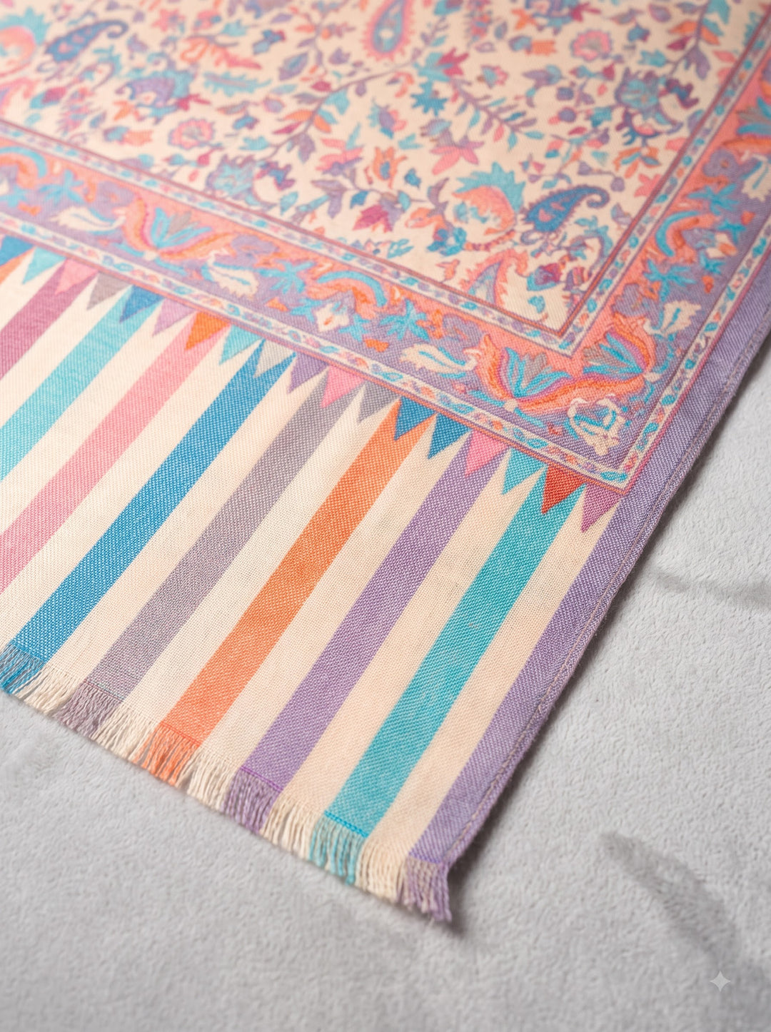 Multicolour Cashmere Wool Stole with Pastel Paisley Weave