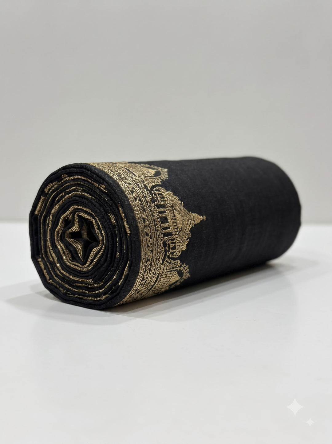 Reversible Gold Black Zari Cashmere Shawl with Ram Mandir