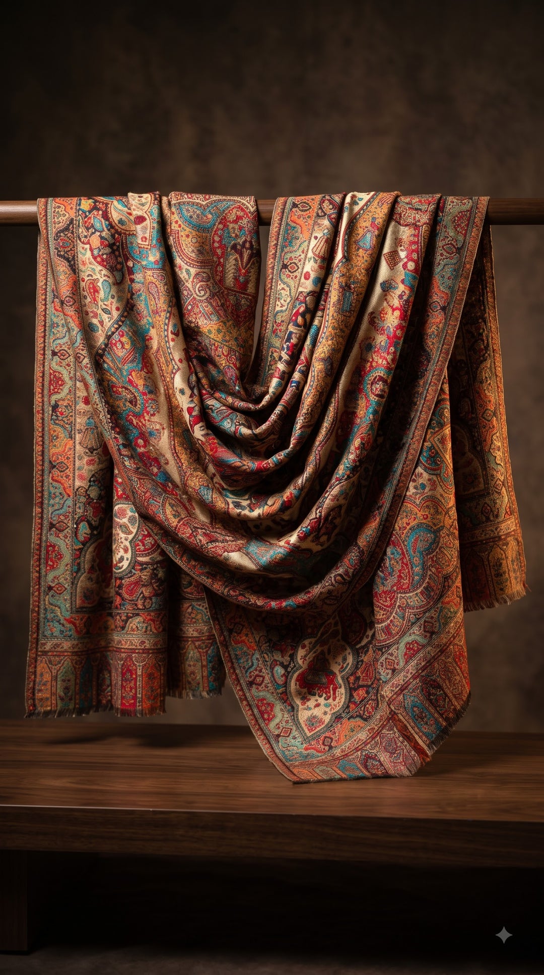 Reversible Gold Zari Cashmere Shawl with Royal Durbar Weave