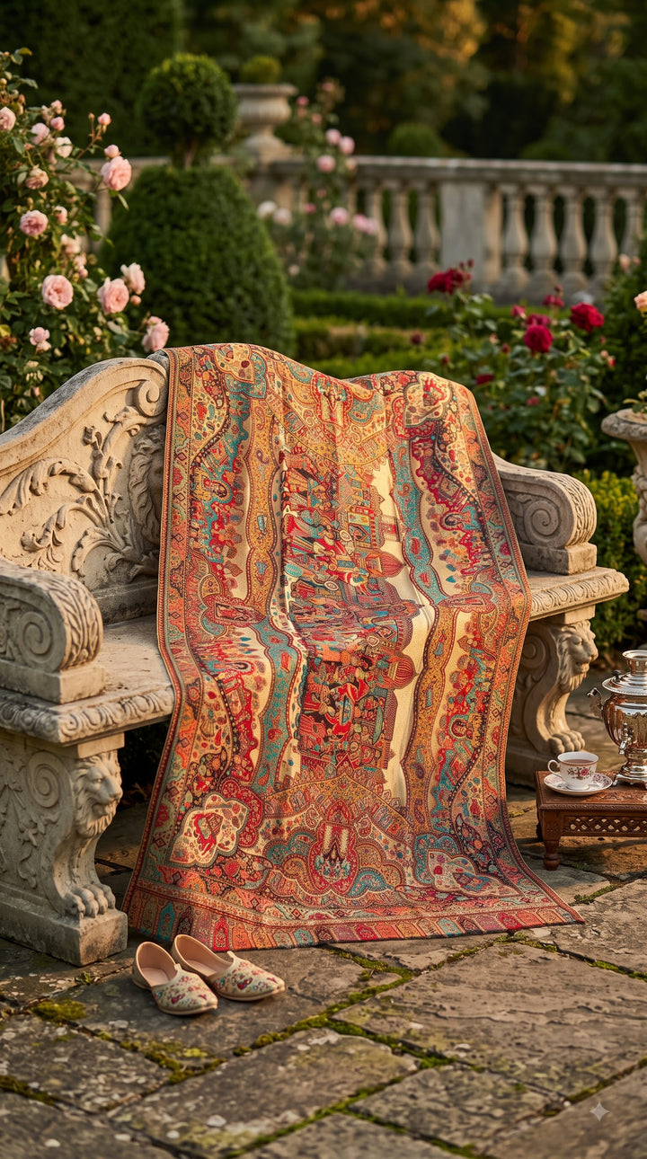Reversible Gold Zari Cashmere Shawl with Royal Durbar Weave