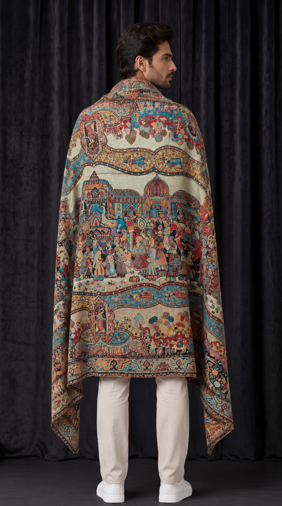 Reversible Gold Zari Cashmere Shawl with Royal Durbar Weave