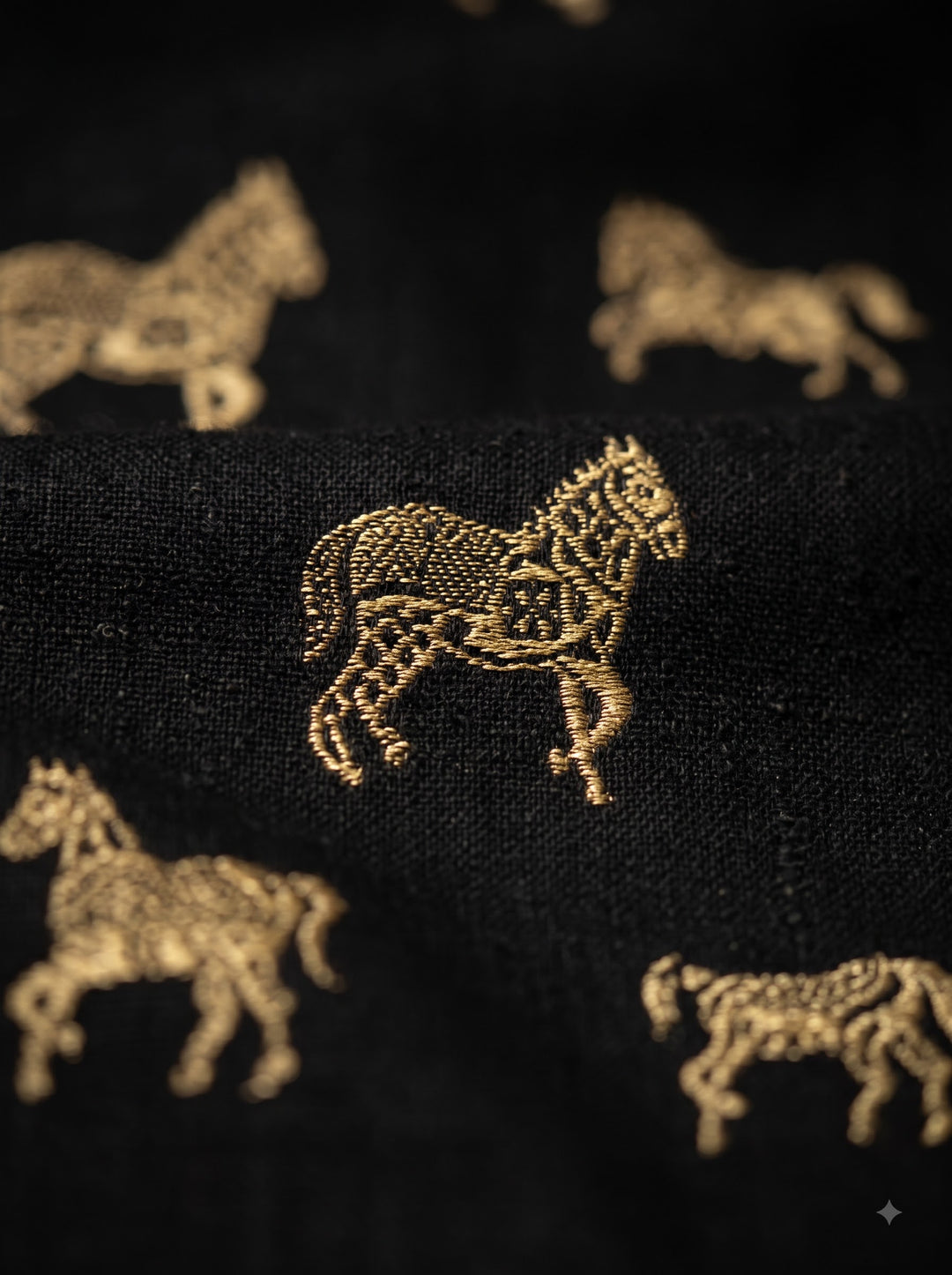 Reversible Black Gold Zari Fine Wool Stole with Horse Motif