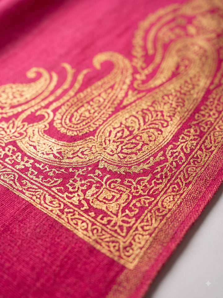 Reversible Pink Gold Zari Fine Wool Shawl with Paisley Motif