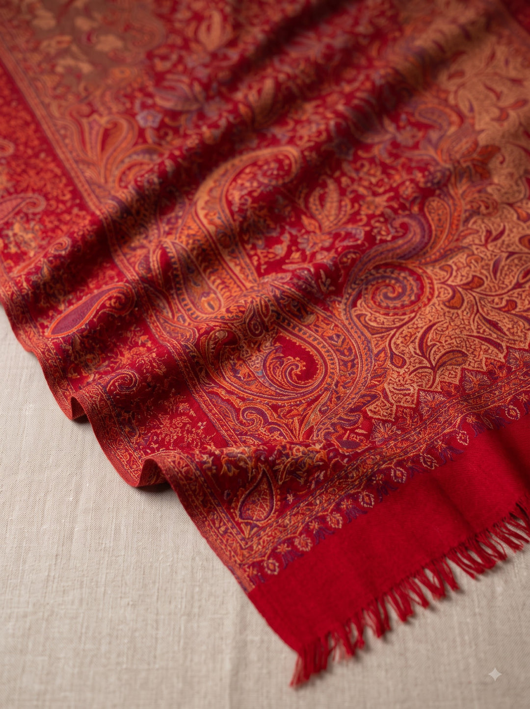 Red Jamawar Shawl with Woven Paisley Design