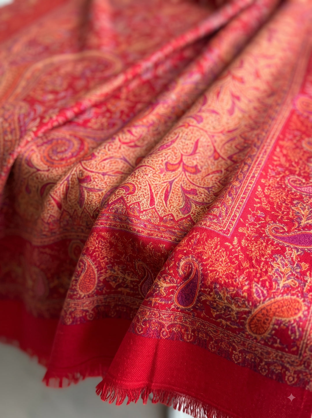 Red Jamawar Shawl with Woven Paisley Design