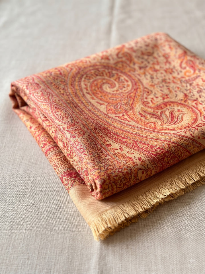 Cream Rust Jamawar Shawl with Woven Paisley Design