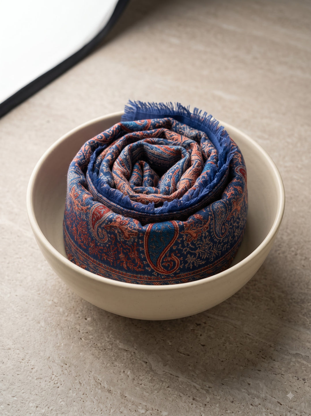 Navy Copper Jamawar Shawl with Woven Paisley Design