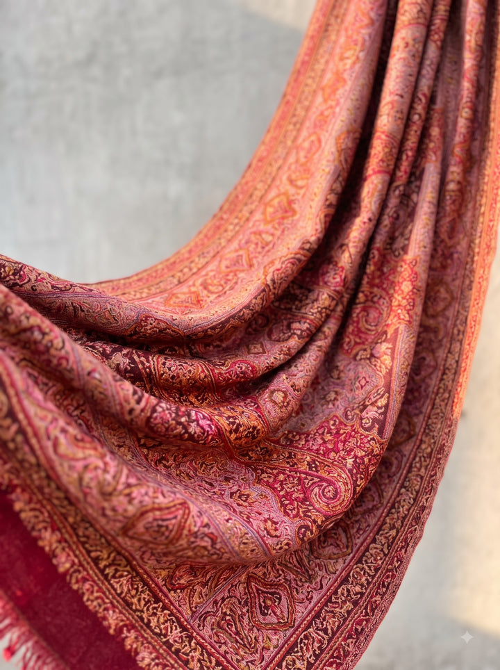 Red Multicolour Jamawar Stole with Woven Paisley Design
