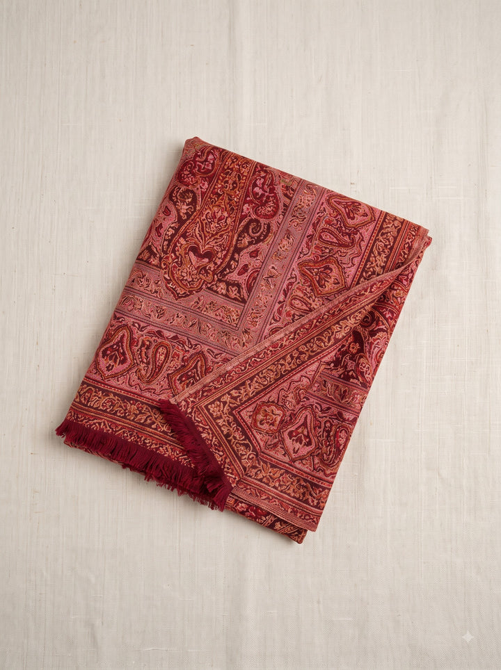 Red Multicolour Jamawar Stole with Woven Paisley Design