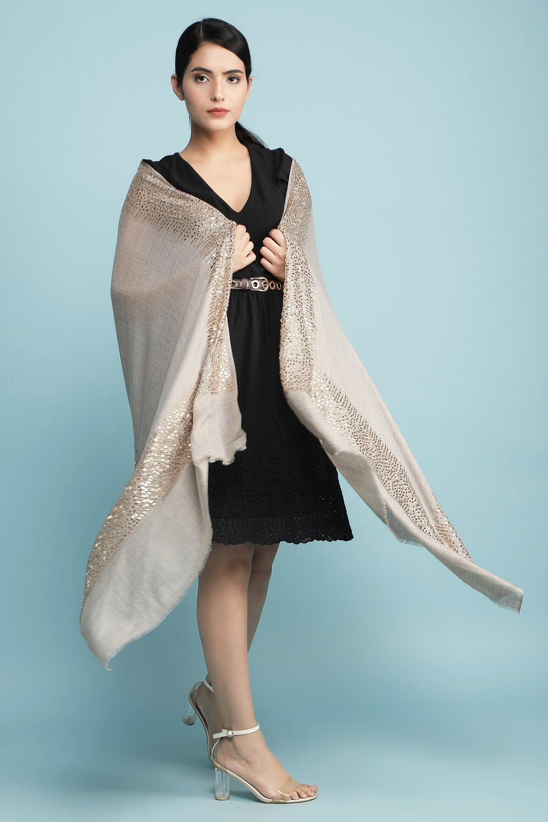 Pashmina Blend With Geometrical Mirror Work